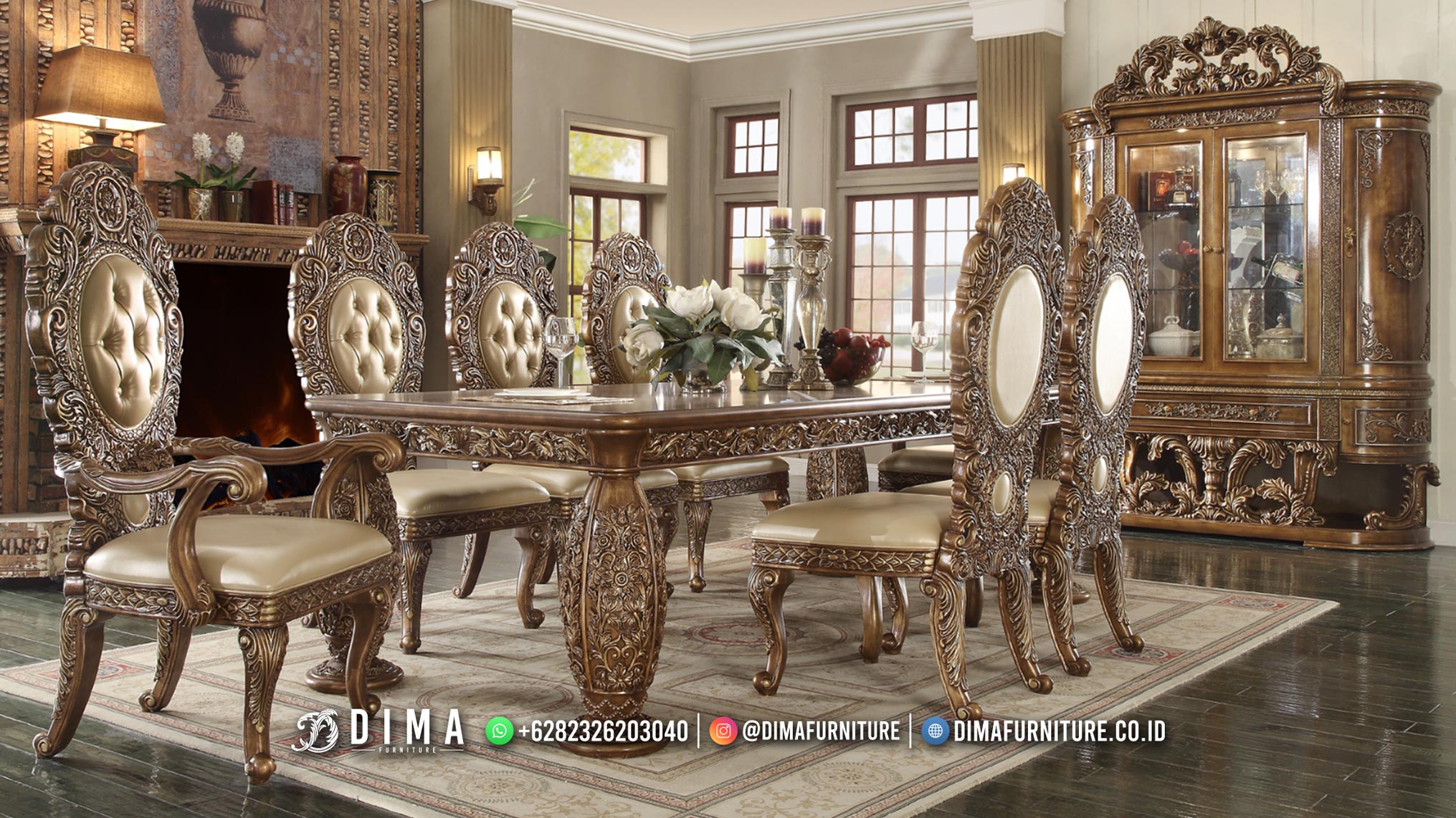 Meja Makan Mewah Terbaik Luxury Carving Sultan Furniture KS068